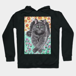 Black cat in the flowers Hoodie